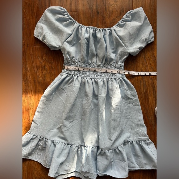 Girl’s Size Medium Off The Shoulder Tiered Blue Dress Perfect For Summer Parties - Picture 2 of 7